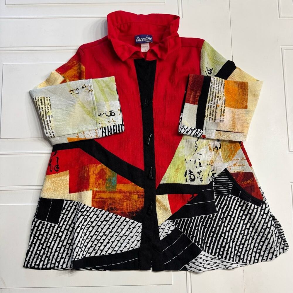 Vintage Barcelino San Francisco 3/4 Sleeve Oversized XS Red Colorblock Blouse